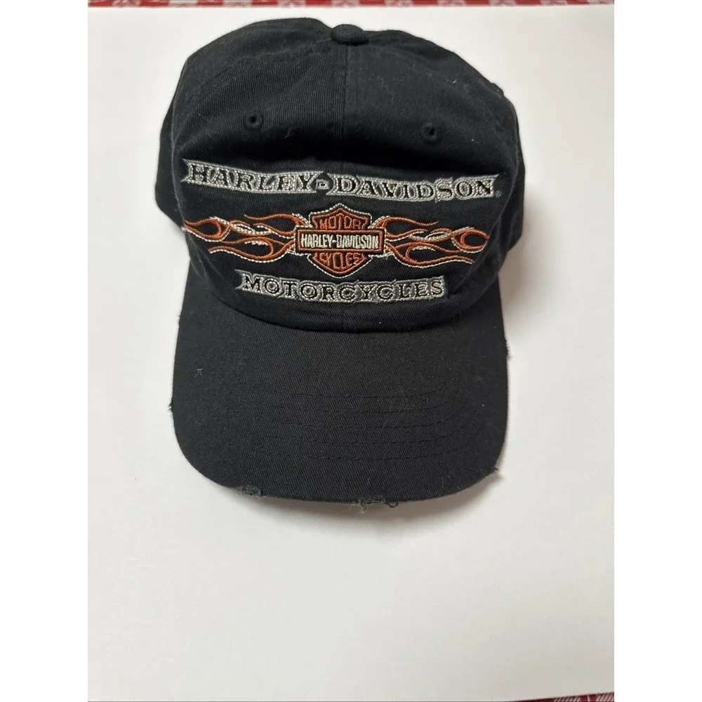 Vintage Harley Davidson Hat Black Orange Flames OSFM